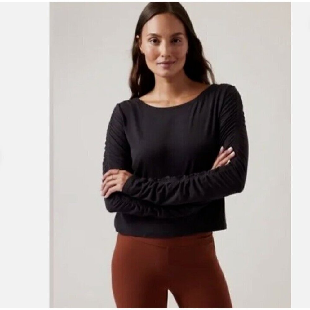 ATHLETA All Around Ruched Top Size 3X Black Long Sleeve NWT Slimming MSRP $75 - Picture 2 of 4
